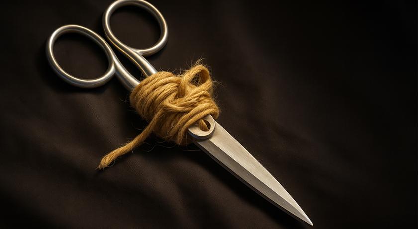 Tijeras atadas evocando el concepto de mayores dificultades por parte de las empresas para recortar salarios