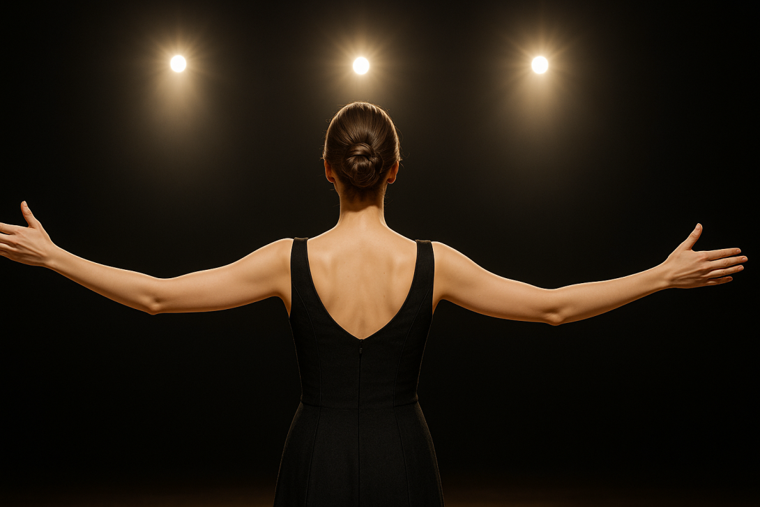 Una artista saluda al público desde el escenario